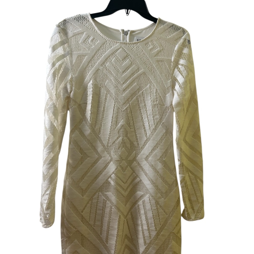 DKNY Cream Geometric Long Sleeve Dress